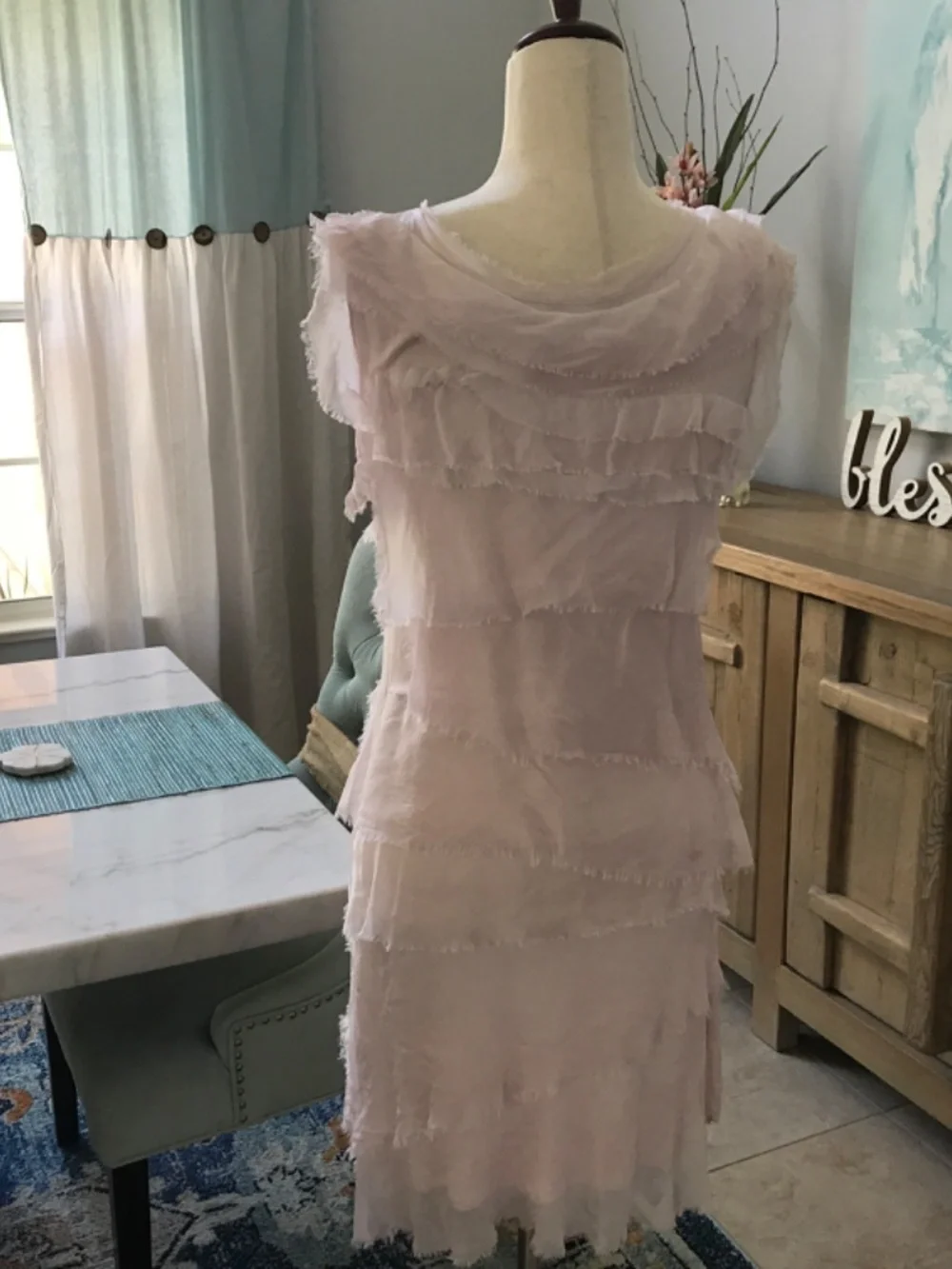 Made in Italy S Pink Ice Tiered Silk Dress - Picture 3 of 5